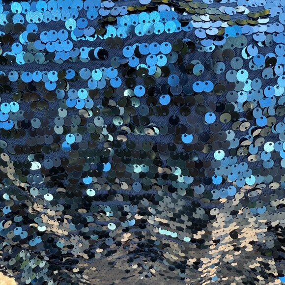 BCBG Blue Sequin Cocktail Dress – Short Sleeve Sparkle Party Mini - Picture 2 of 3